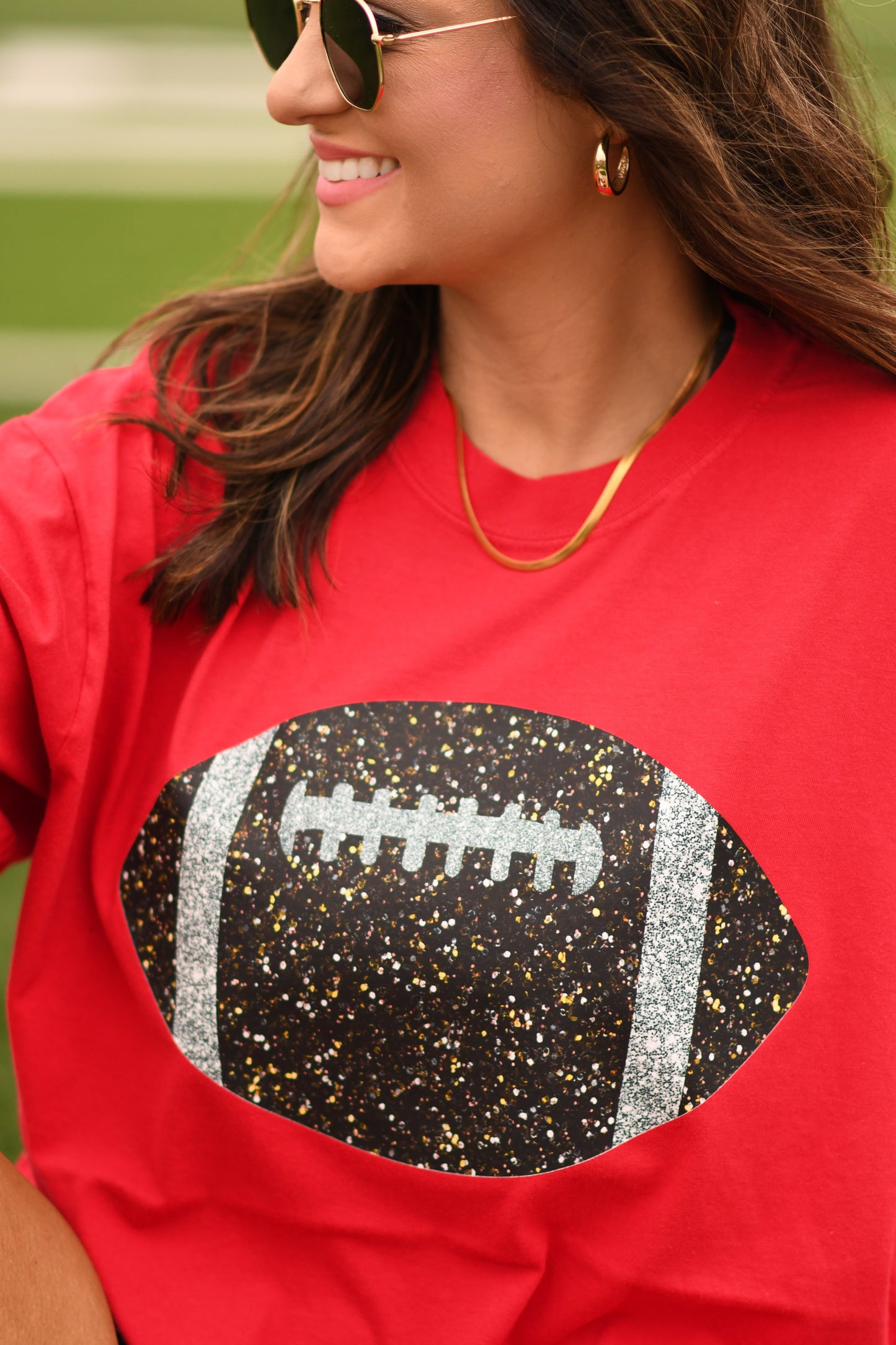 Red Faux Glitter Football Tee