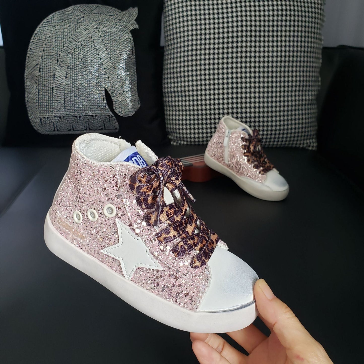 rts: High Top Star Sparkle and Leopard Tennis Shoe (high quality)*