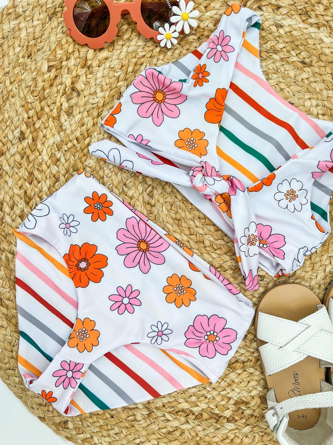 RTS: Retro flower and stripes kids reversible swim