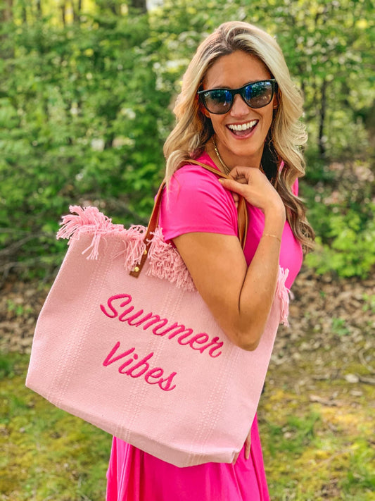 rts: Summer Vibes embroidered Knitted Canvas Tote