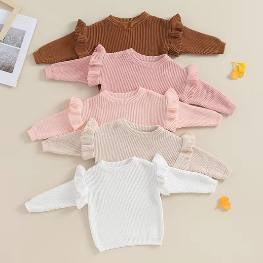 PREORDER: RERUN Girl's Chunky Knit Ruffle Sweater 9.23.24 OSYM