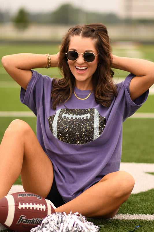 Grape Faux Glitter Football Tee