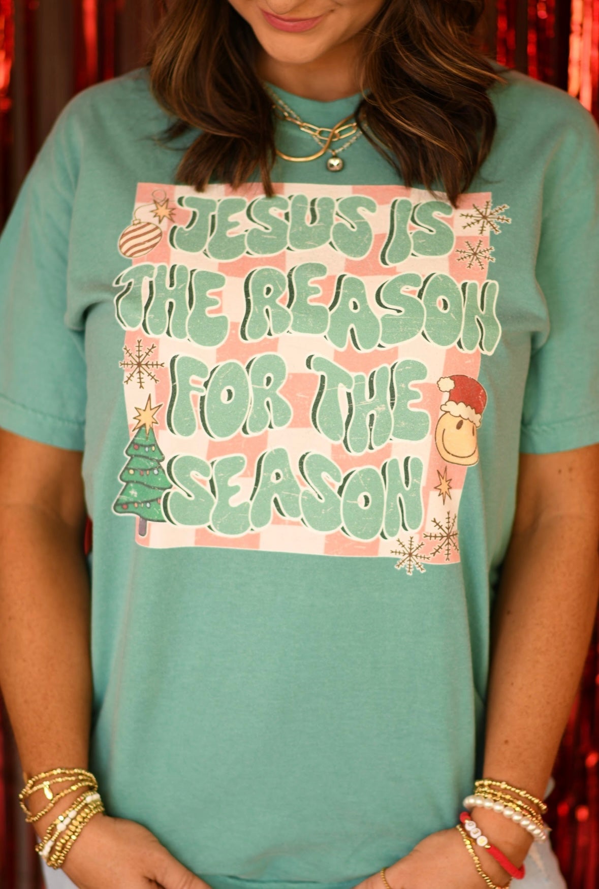 Jesus Is The Reason For The Season Checkered Tee - Youth and Adult - Short and Long Sleeve