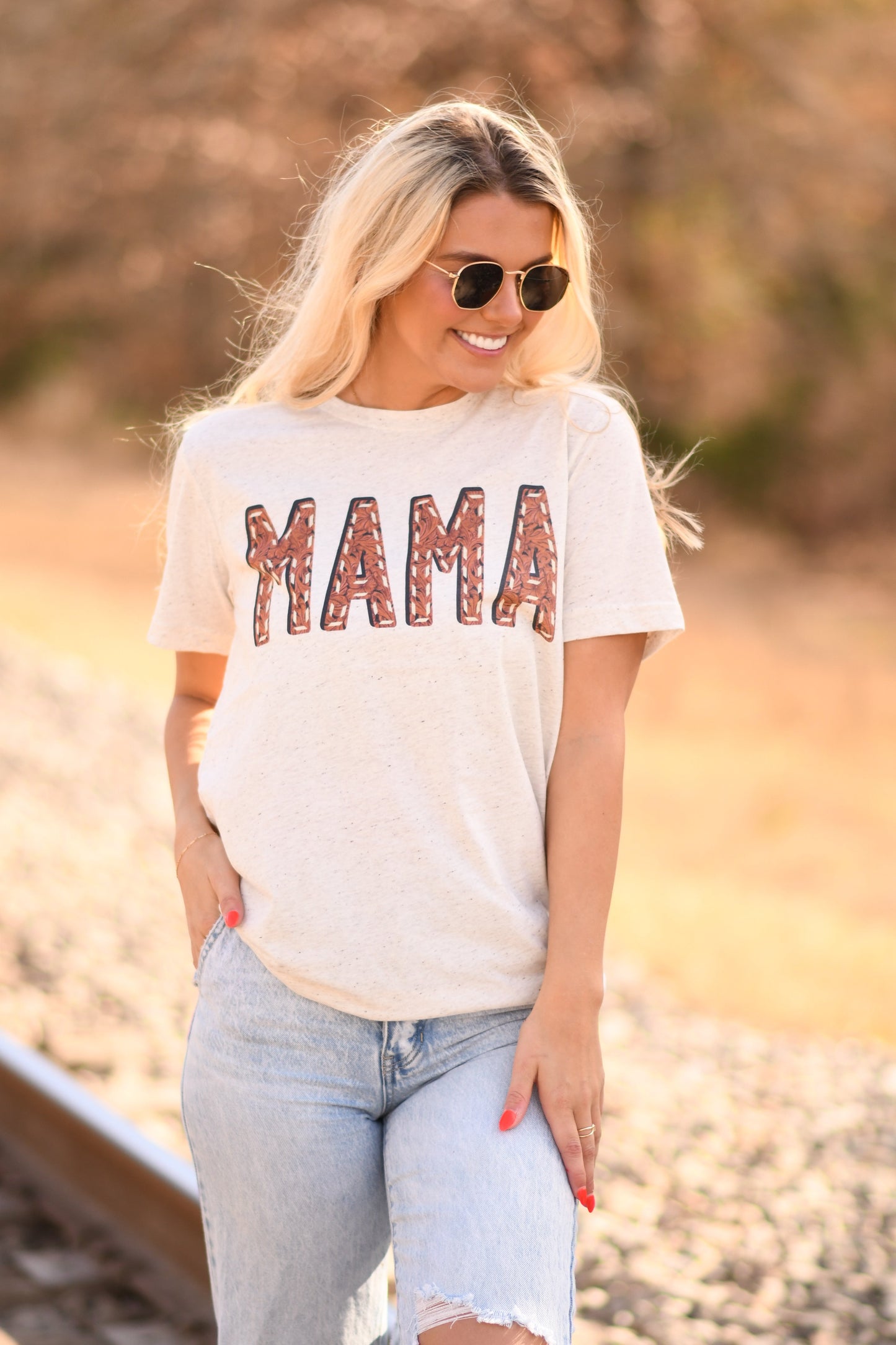 Mama Tooled Leather Tee