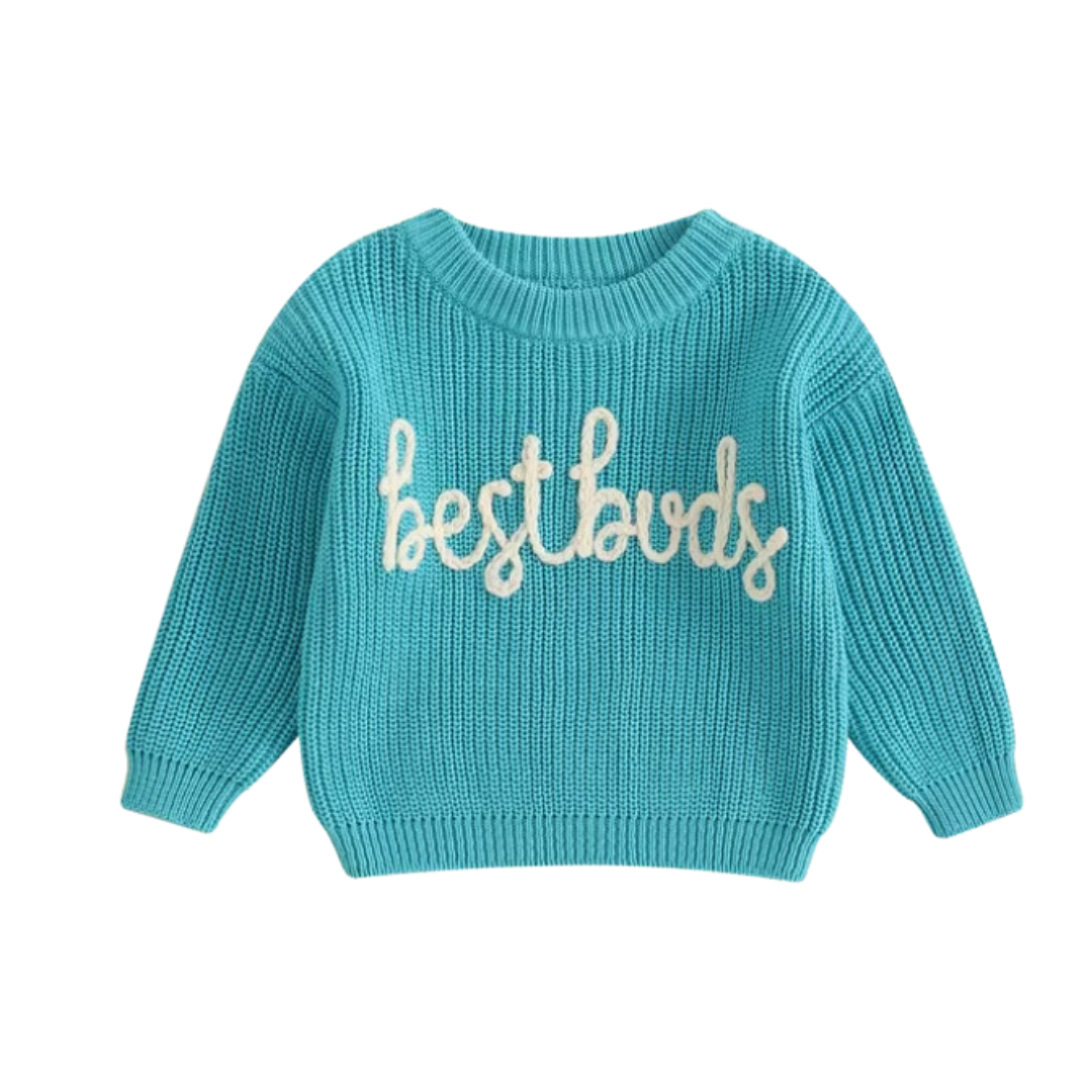 Blue Best Buds Embroidered Sweater