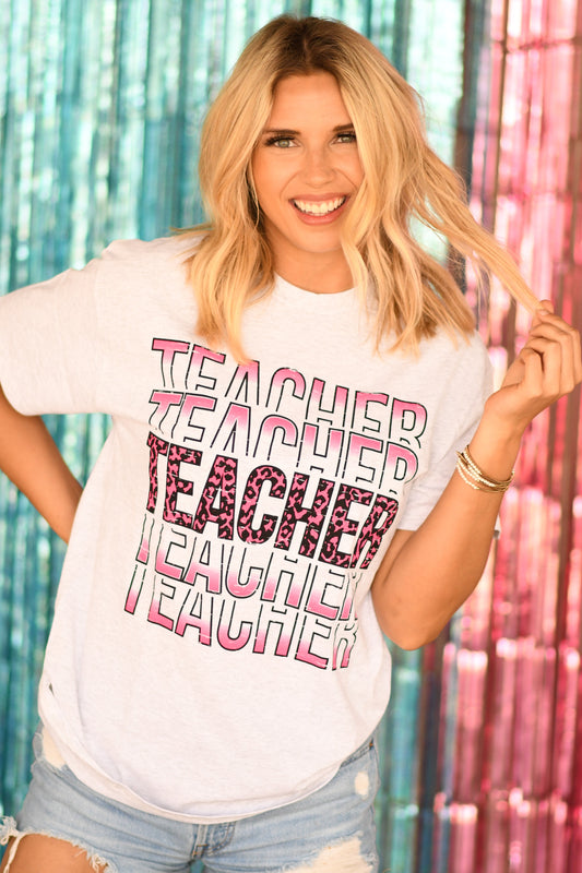 Women's - Teacher Pink Leopard Tee