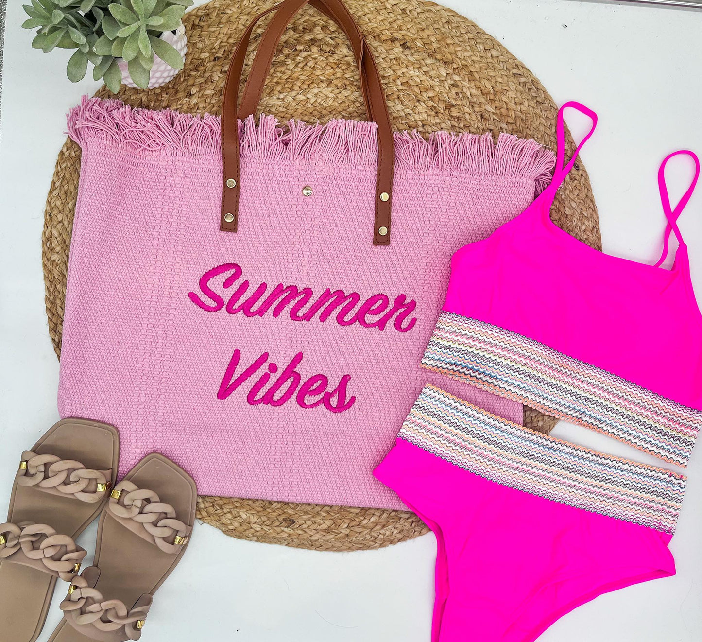 rts: Summer Vibes embroidered Knitted Canvas Tote