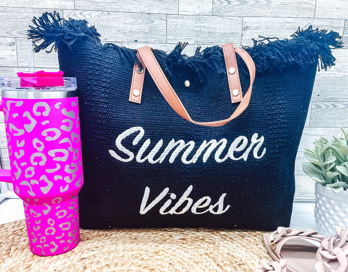 rts: Summer Vibes embroidered Knitted Canvas Tote