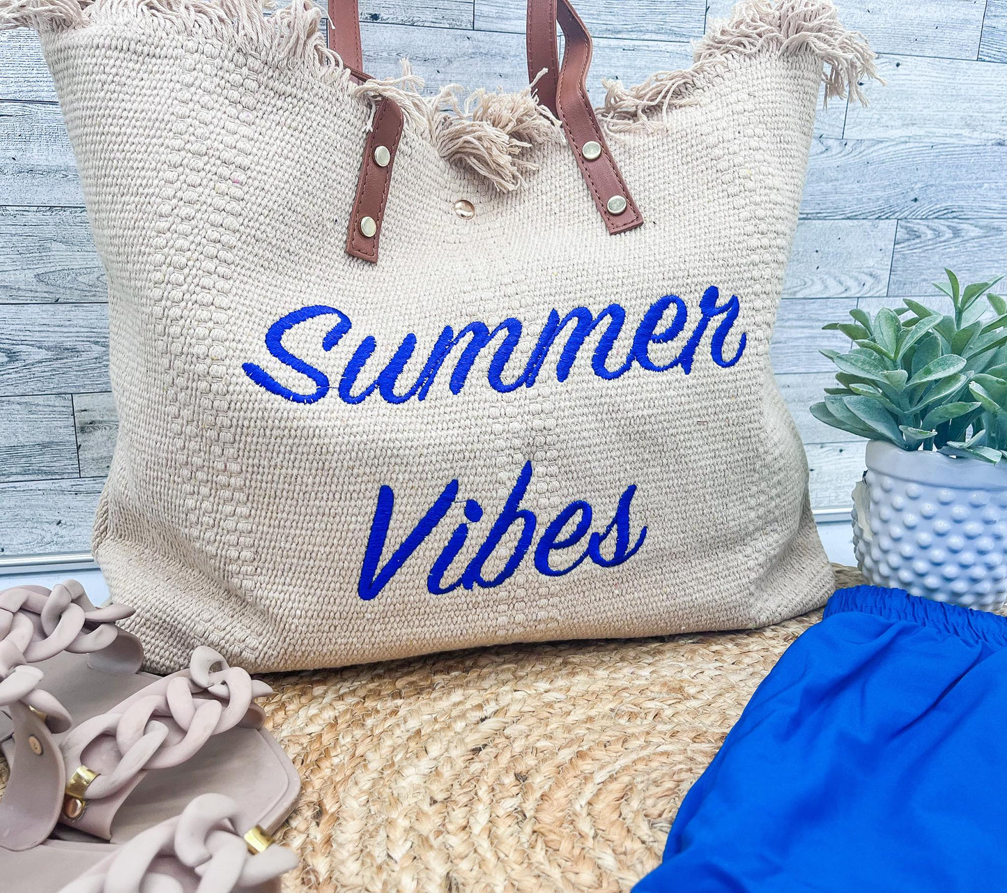 rts: Summer Vibes embroidered Knitted Canvas Tote