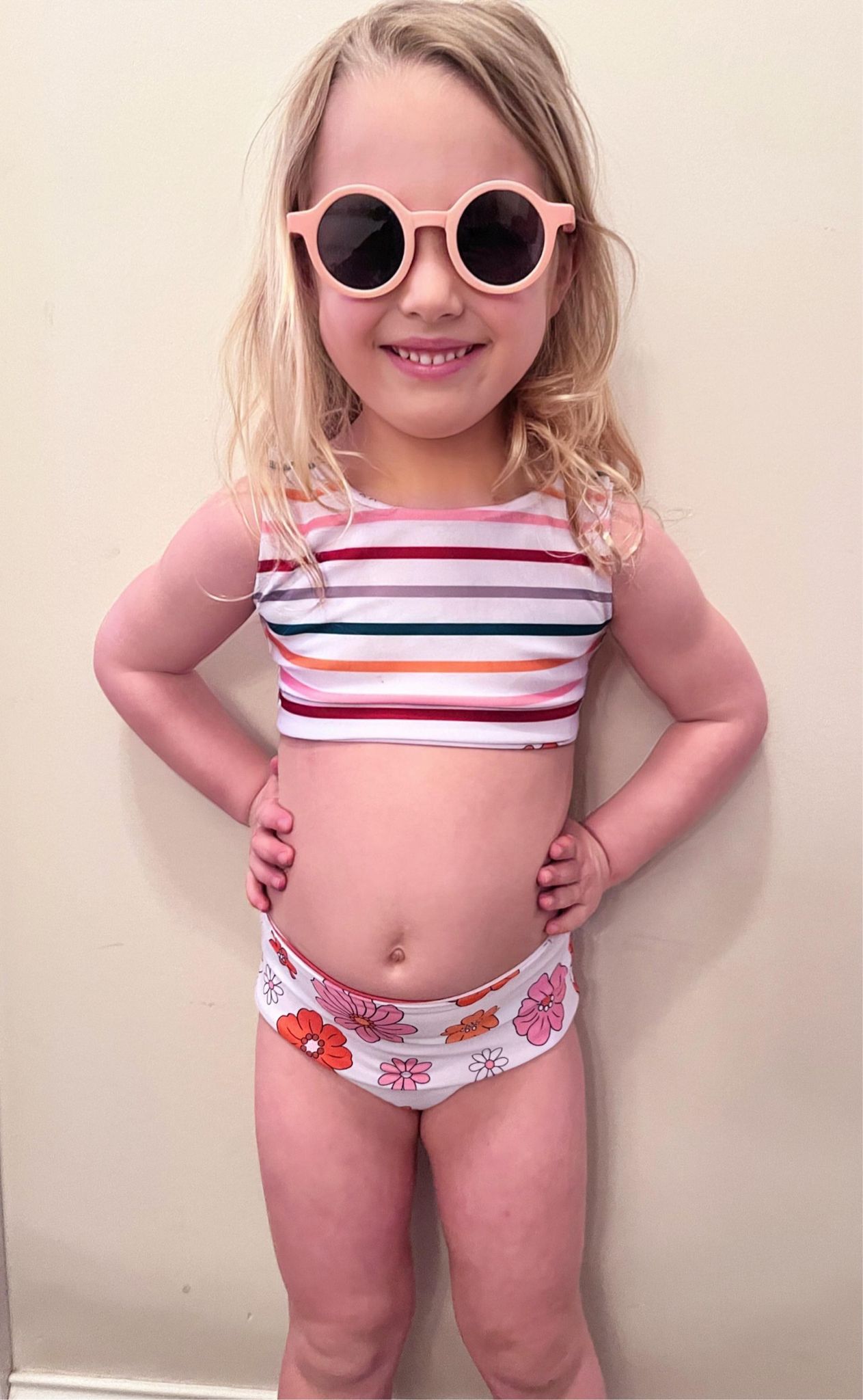 RTS: Retro flower and stripes kids reversible swim