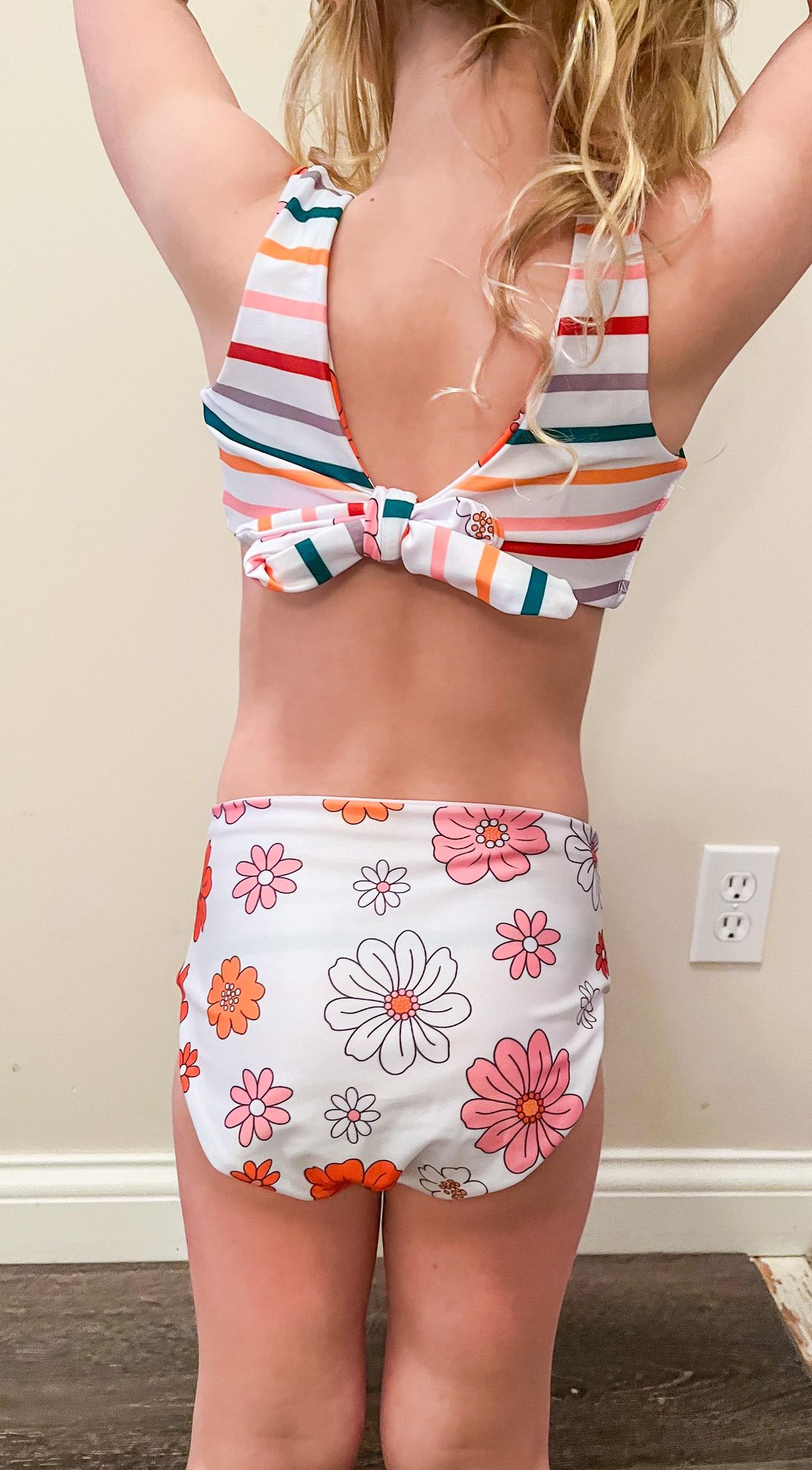 RTS: Retro flower and stripes kids reversible swim