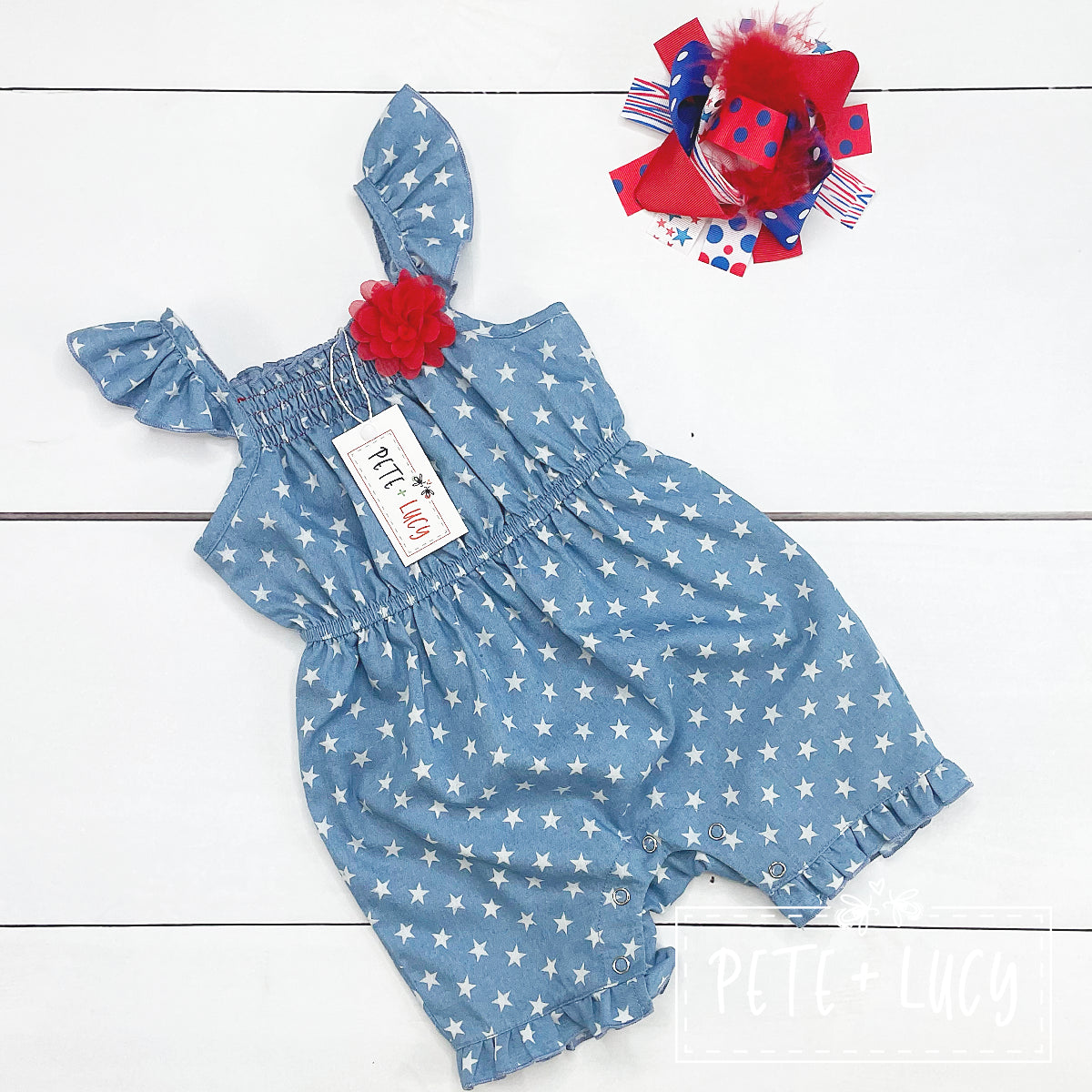 Chambray and Polka Dot Infant Romper