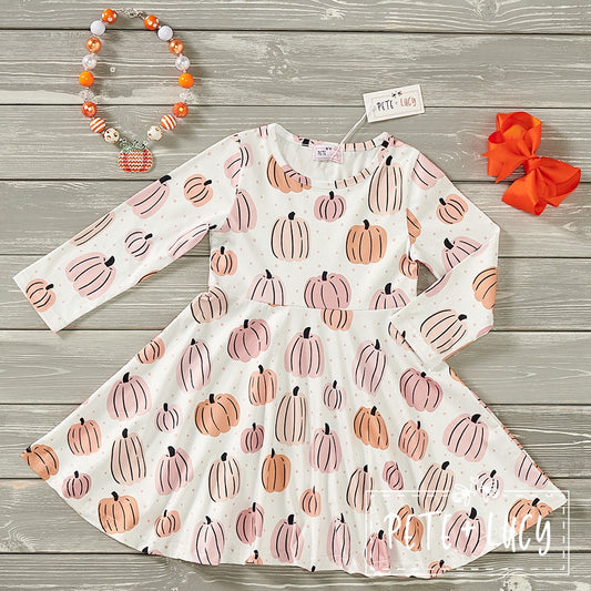 Long Sleeve Pumpkin Printed Dress