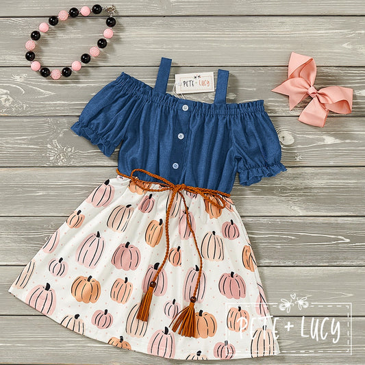 Denim Pumpkin Short Sleeve Dress